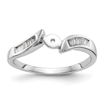 14K White Gold By Pass Peg Set 1/8 Carat Baguette Diamond Semi Mount Engagement Ring