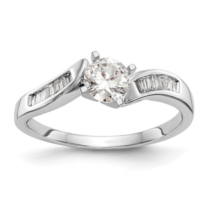 14K White Gold By Pass Peg Set 1/8 Carat Baguette Diamond Semi Mount Engagement Ring