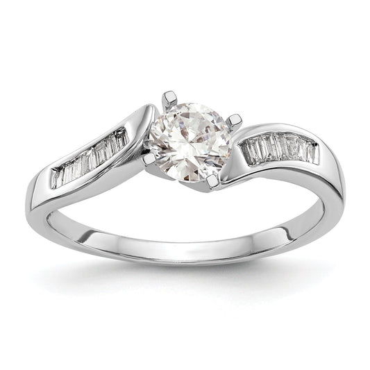 14K White Gold By Pass Peg Set 1/8 Carat Baguette Diamond Semi Mount Engagement Ring