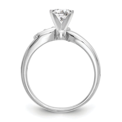 14k White Gold Peg Set Simulated Diamond By Pass Engagement Ring