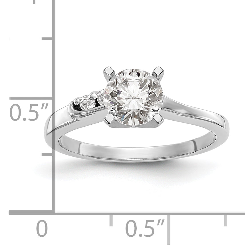 14k White Gold Peg Set Simulated Diamond By Pass Engagement Ring
