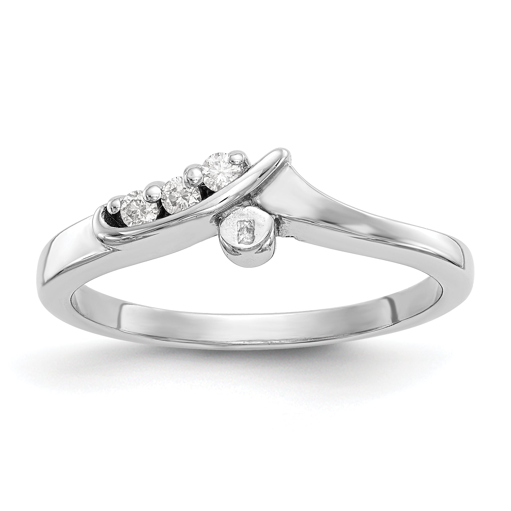 14k White Gold Peg Set Simulated Diamond By Pass Engagement Ring