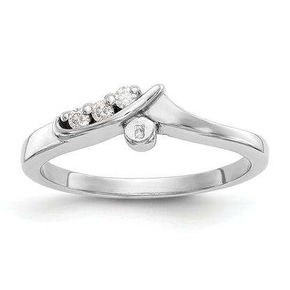 14k White Gold Peg Set Simulated Diamond By Pass Engagement Ring