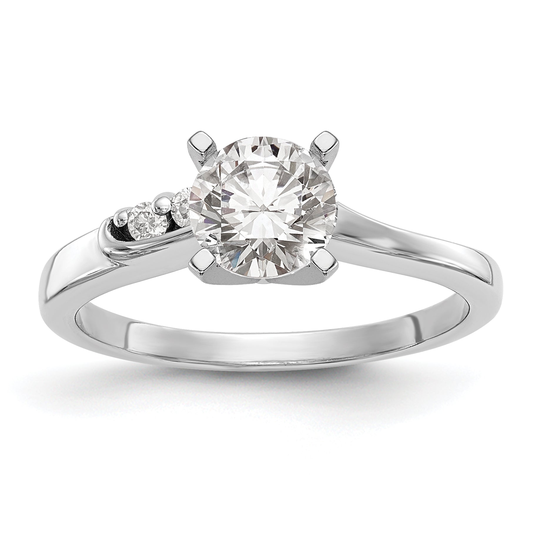 14k White Gold Peg Set Simulated Diamond By Pass Engagement Ring