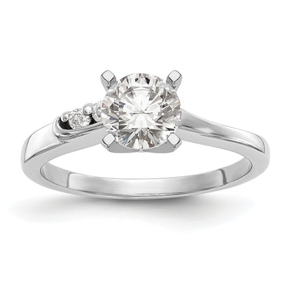 14k White Gold Peg Set Simulated Diamond By Pass Engagement Ring