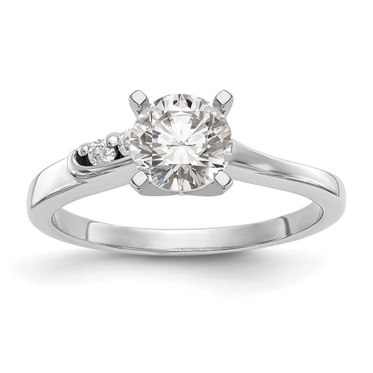 14k White Gold Peg Set Simulated Diamond By Pass Engagement Ring