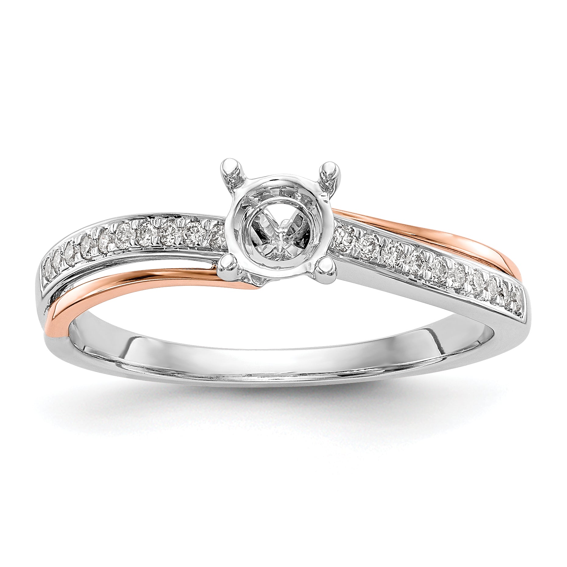 14k Two tone Peg Set Simulated Diamond By Pass Engagement Ring