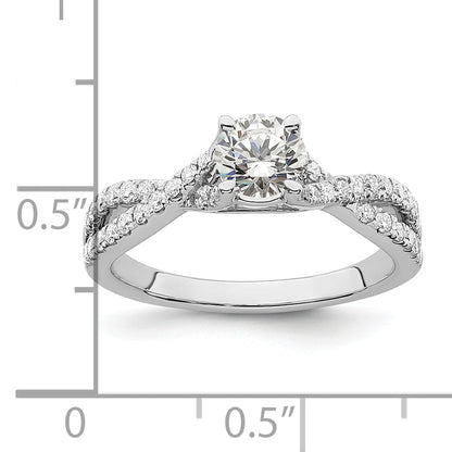 14K White Gold Criss Cross (Holds 1/2 Carat (5.2mm) Round Center) 1/3 Diamond Semi Mount Engagement Ring