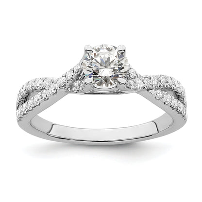 14K White Gold Criss Cross (Holds 1/2 Carat (5.2mm) Round Center) 1/3 Diamond Semi Mount Engagement Ring