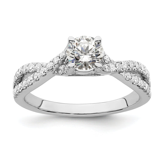 14K White Gold Criss Cross (Holds 1/2 Carat (5.2mm) Round Center) 1/3 Diamond Semi Mount Engagement Ring