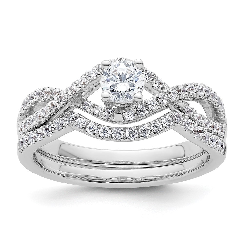 0.75ct. CZ Solid Real 14k White Gold Round Criss-Cross Engagement Ring