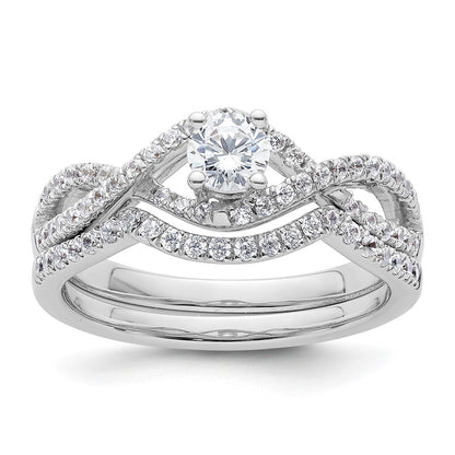 0.75ct. CZ Solid Real 14k White Gold Round Criss-Cross Engagement Ring