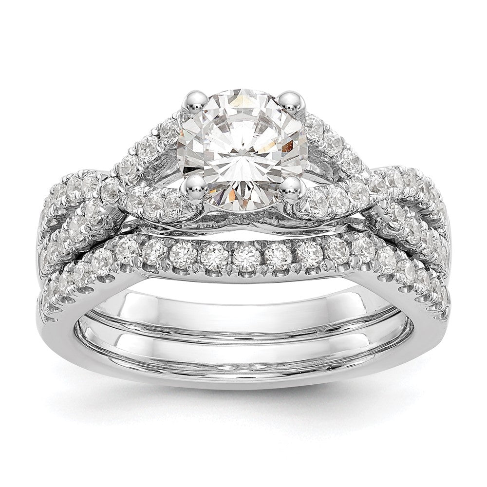 1.00ct. CZ Solid Real 14k White Gold Round Criss-Cross Engagement Ring