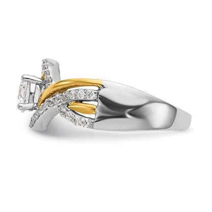 14K Two Tone Criss Cross (Holds 1/2 Carat (5.2mm) Round Center) 1/3 Diamond Semi Mount Engagement Ring