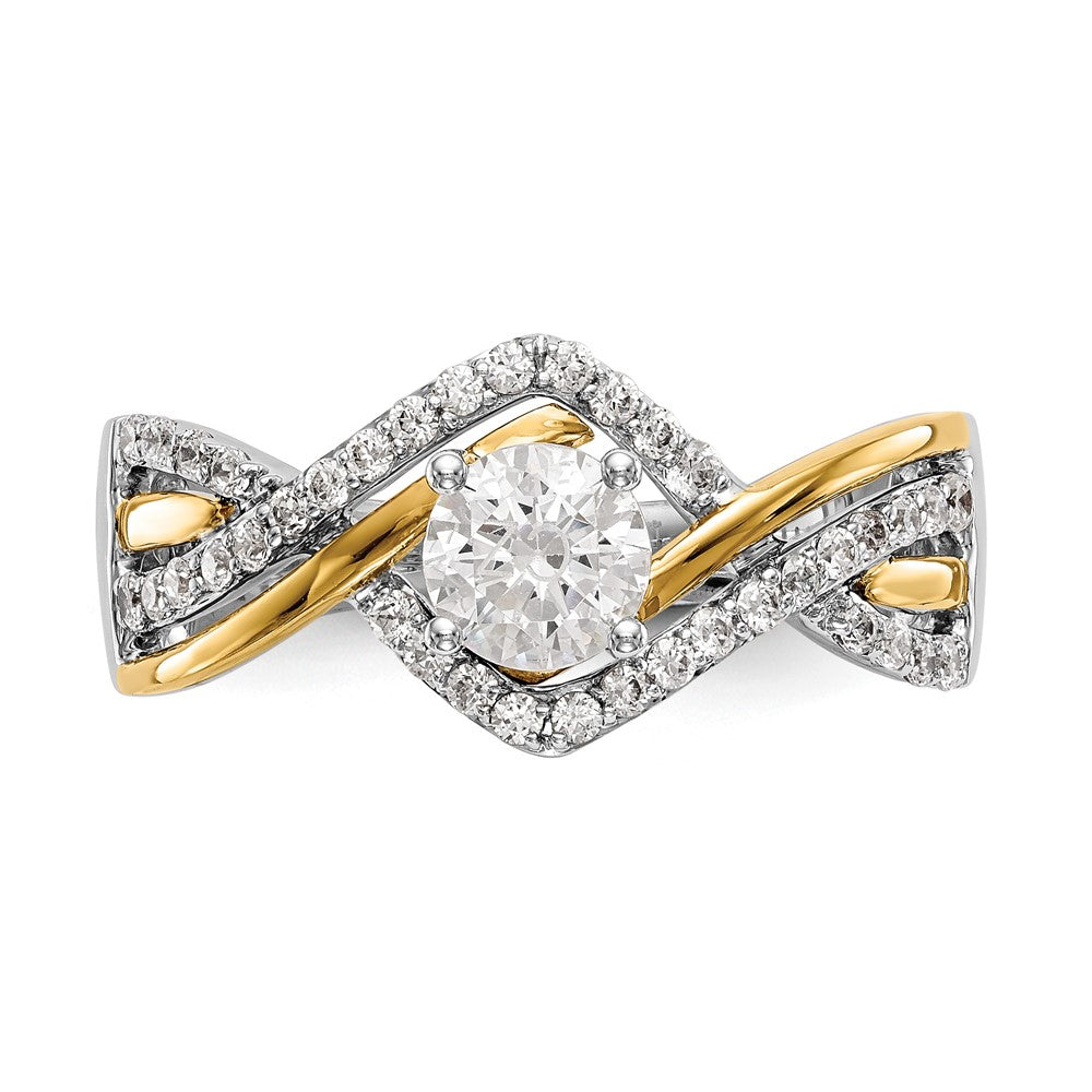 14K Two Tone Criss Cross (Holds 1/2 Carat (5.2mm) Round Center) 1/3 Diamond Semi Mount Engagement Ring