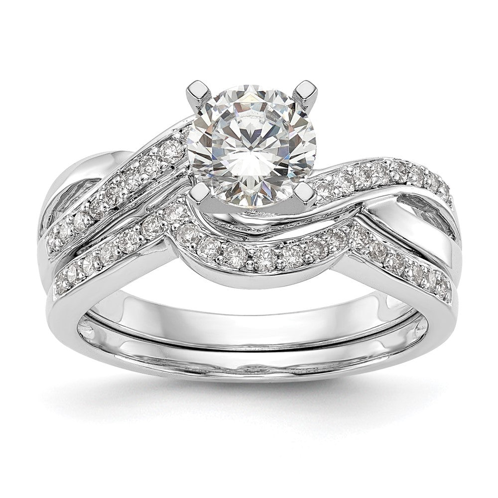 0.25ct. CZ Solid Real 14k White Gold Peg Set Criss-Cross Engagement Ring