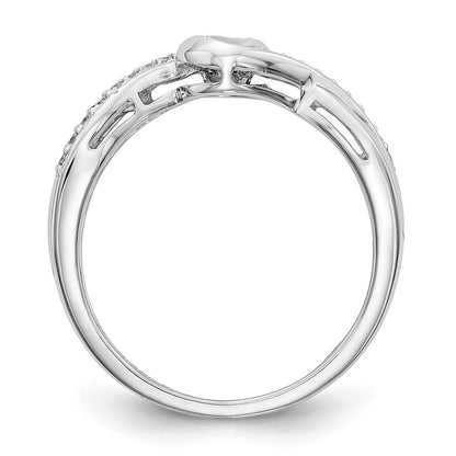 14k White Gold Peg Set Simulated Diamond Criss Cross Engagement Ring