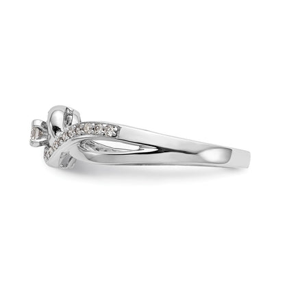 14k White Gold Peg Set Simulated Diamond Criss Cross Engagement Ring