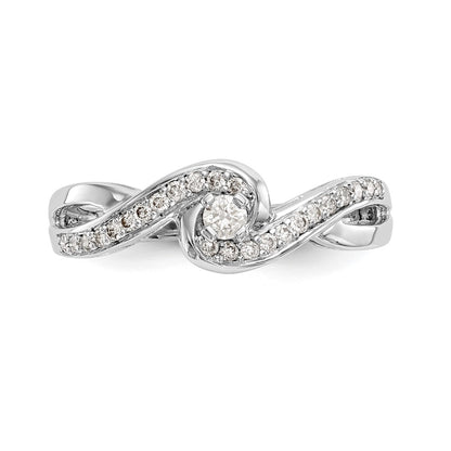 14k White Gold Peg Set Simulated Diamond Criss Cross Engagement Ring