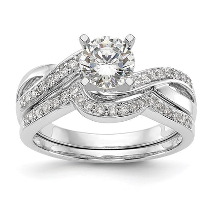 14k White Gold Peg Set Simulated Diamond Criss Cross Engagement Ring