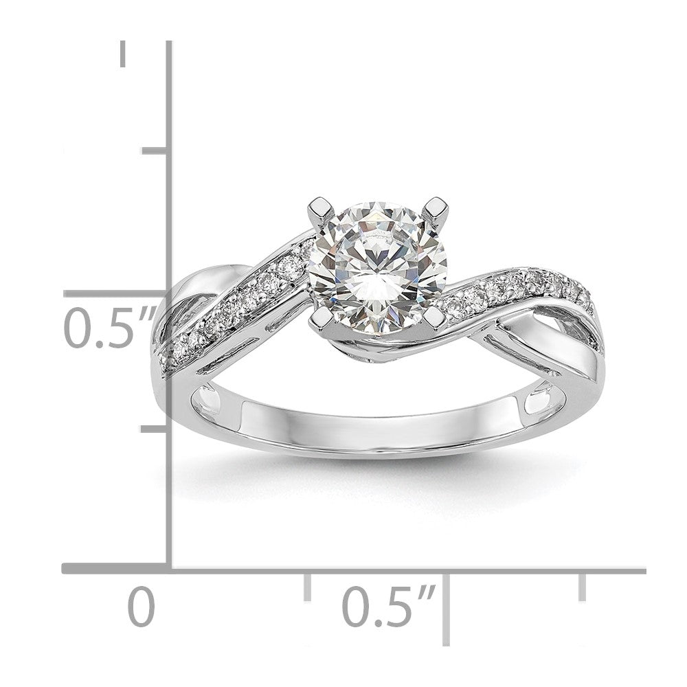 14k White Gold Peg Set Simulated Diamond Criss Cross Engagement Ring