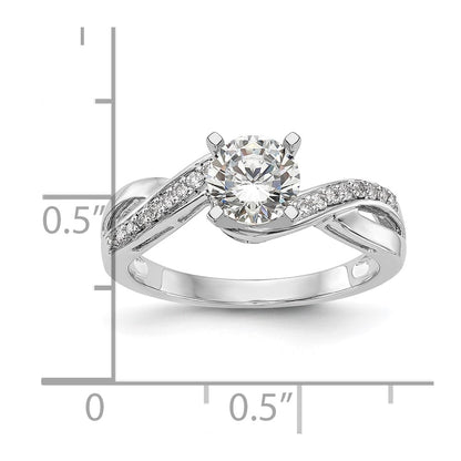 14k White Gold Peg Set Simulated Diamond Criss Cross Engagement Ring