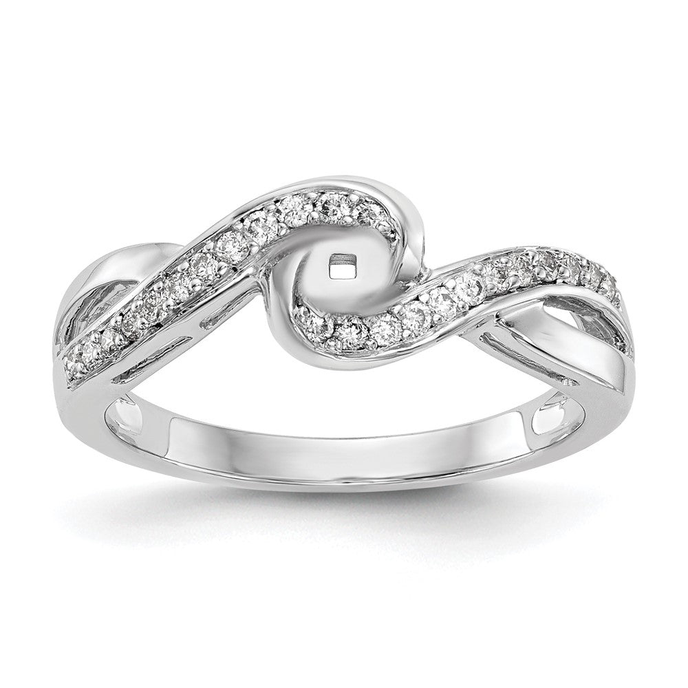 14k White Gold Peg Set Simulated Diamond Criss Cross Engagement Ring