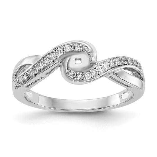 14k White Gold Peg Set Simulated Diamond Criss Cross Engagement Ring