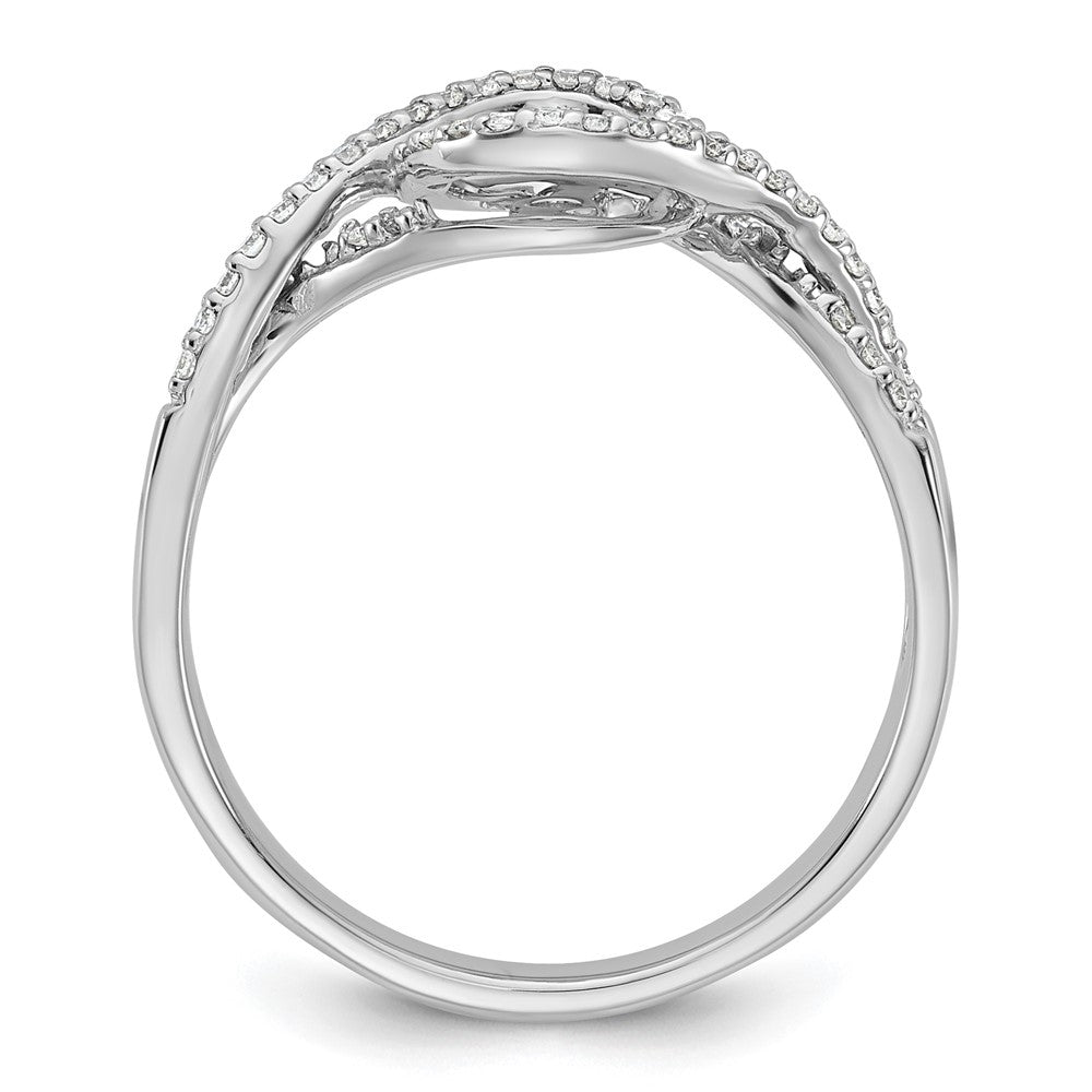 14k White Gold Peg Set Simulated Diamond Criss Cross Engagement Ring