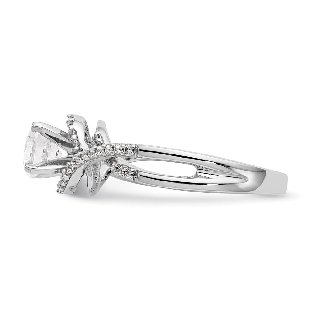 14k White Gold Peg Set Simulated Diamond Criss Cross Engagement Ring