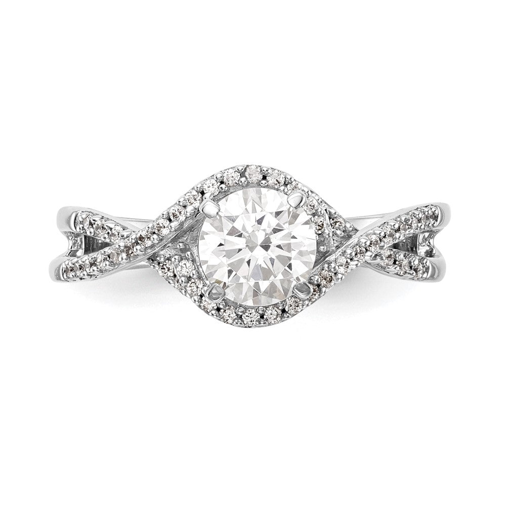 14k White Gold Peg Set Simulated Diamond Criss Cross Engagement Ring