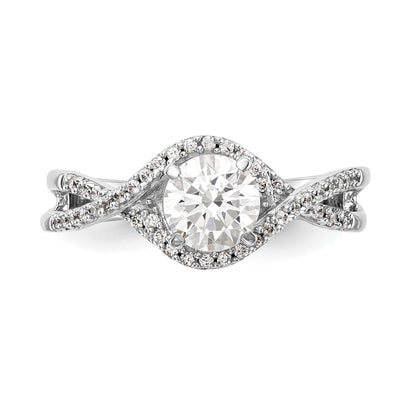 14k White Gold Peg Set Simulated Diamond Criss Cross Engagement Ring