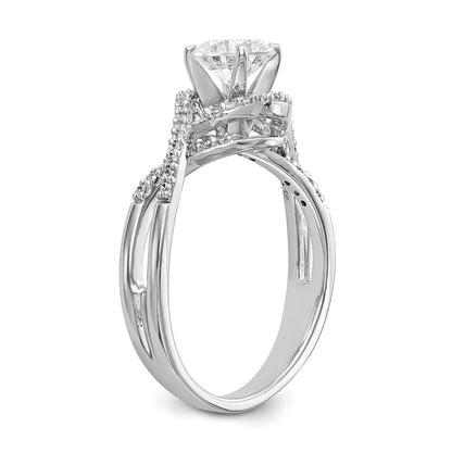 14k White Gold Peg Set Simulated Diamond Criss Cross Engagement Ring