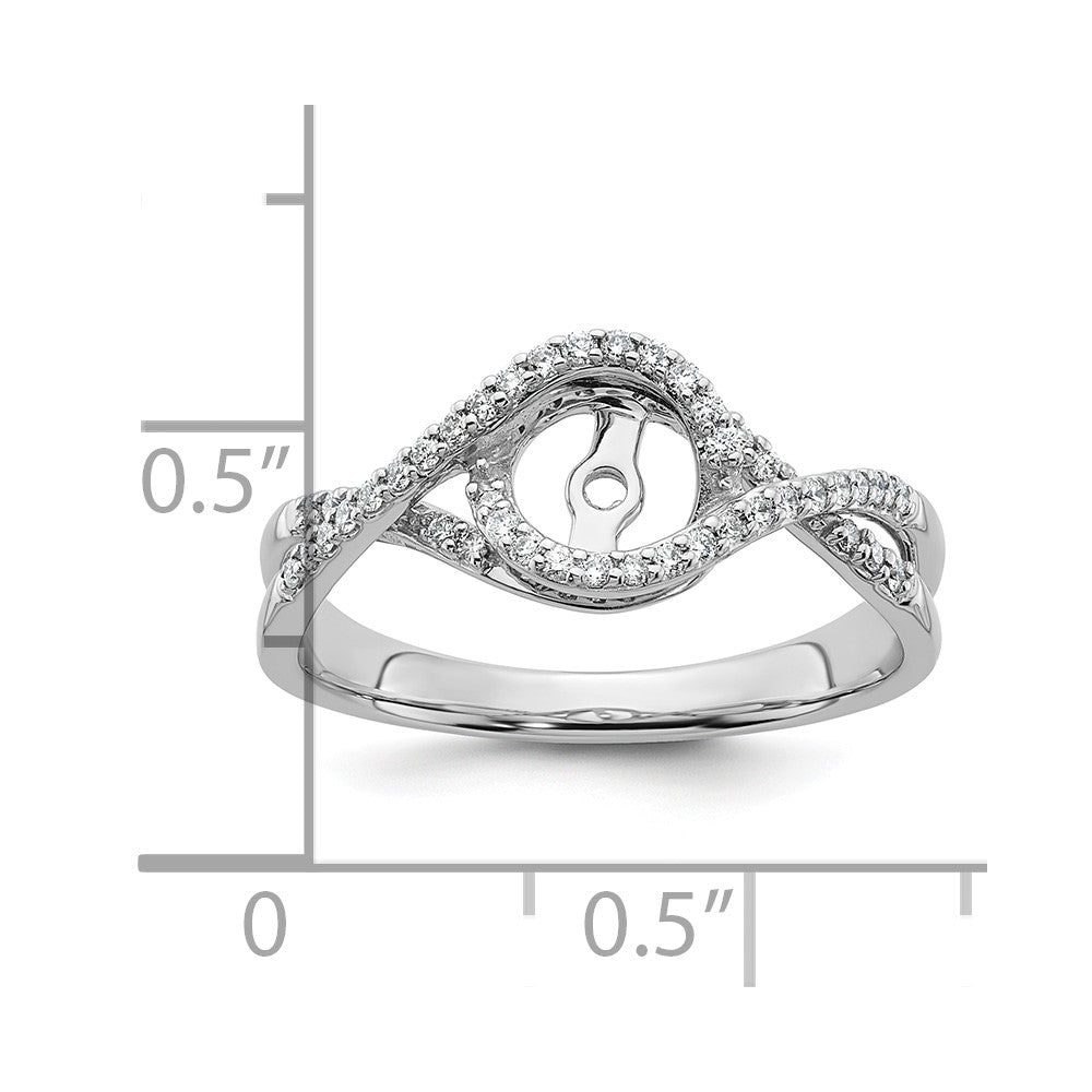 14k White Gold Peg Set Simulated Diamond Criss Cross Engagement Ring