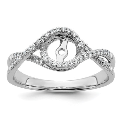 14k White Gold Peg Set Simulated Diamond Criss Cross Engagement Ring