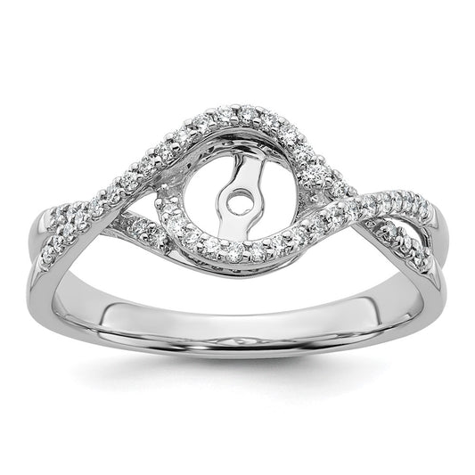 14k White Gold Peg Set Simulated Diamond Criss Cross Engagement Ring