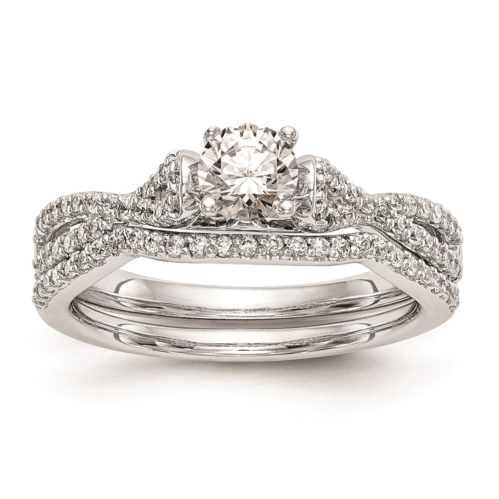 0.24ct. CZ Solid Real 14k White Gold Peg Set Criss-Cross Engagement Ring