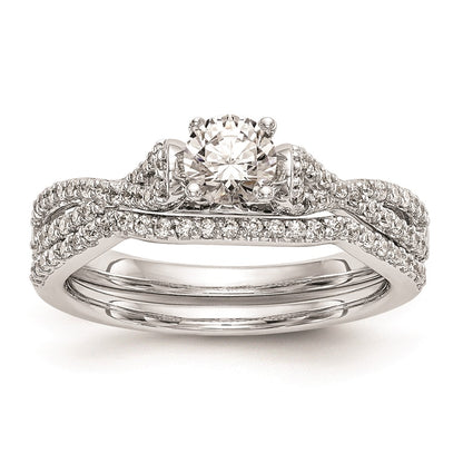 0.24ct. CZ Solid Real 14k White Gold Peg Set Criss-Cross Engagement Ring