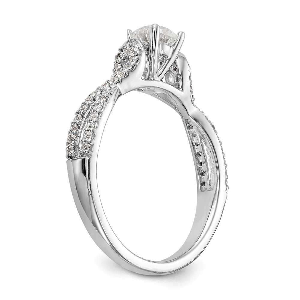 14kw Peg Set Simulated Diamond Criss Cross Engagement Ring