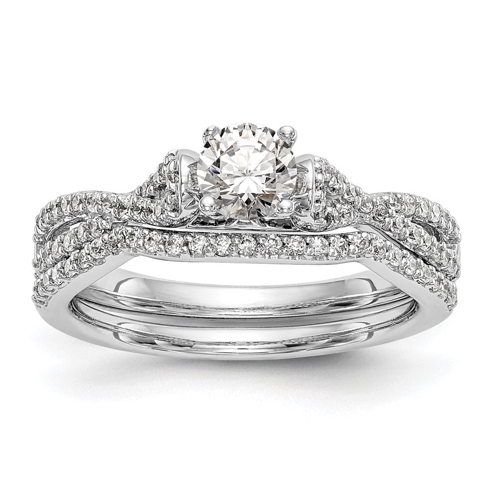 14kw Peg Set Simulated Diamond Criss Cross Engagement Ring