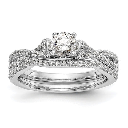 14kw Peg Set Simulated Diamond Criss Cross Engagement Ring