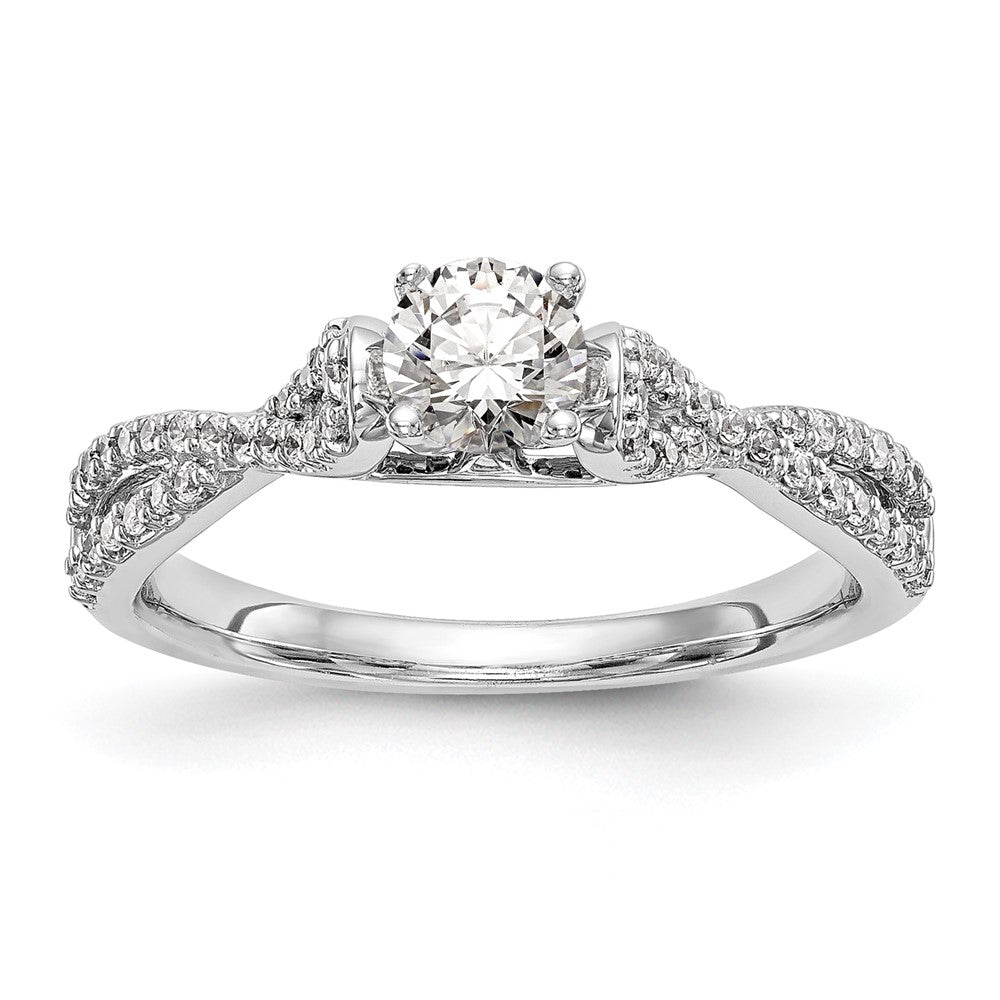 14kw Peg Set Simulated Diamond Criss Cross Engagement Ring