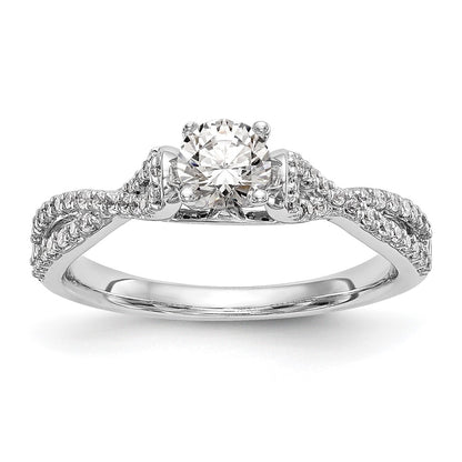 14kw Peg Set Simulated Diamond Criss Cross Engagement Ring
