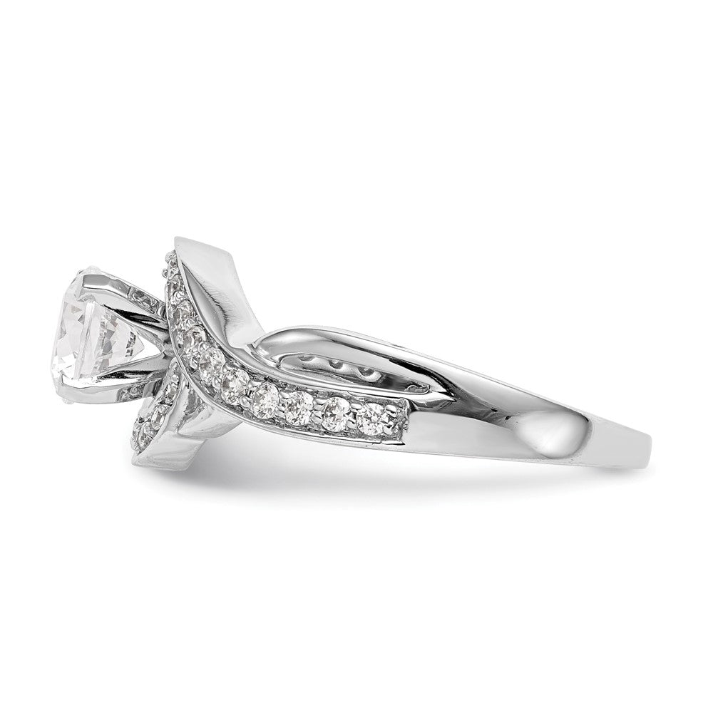 14k White Gold Peg Set Simulated Diamond Criss Cross Engagement Ring