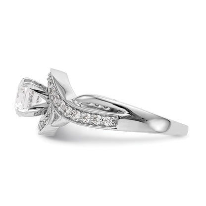 14k White Gold Peg Set Simulated Diamond Criss Cross Engagement Ring