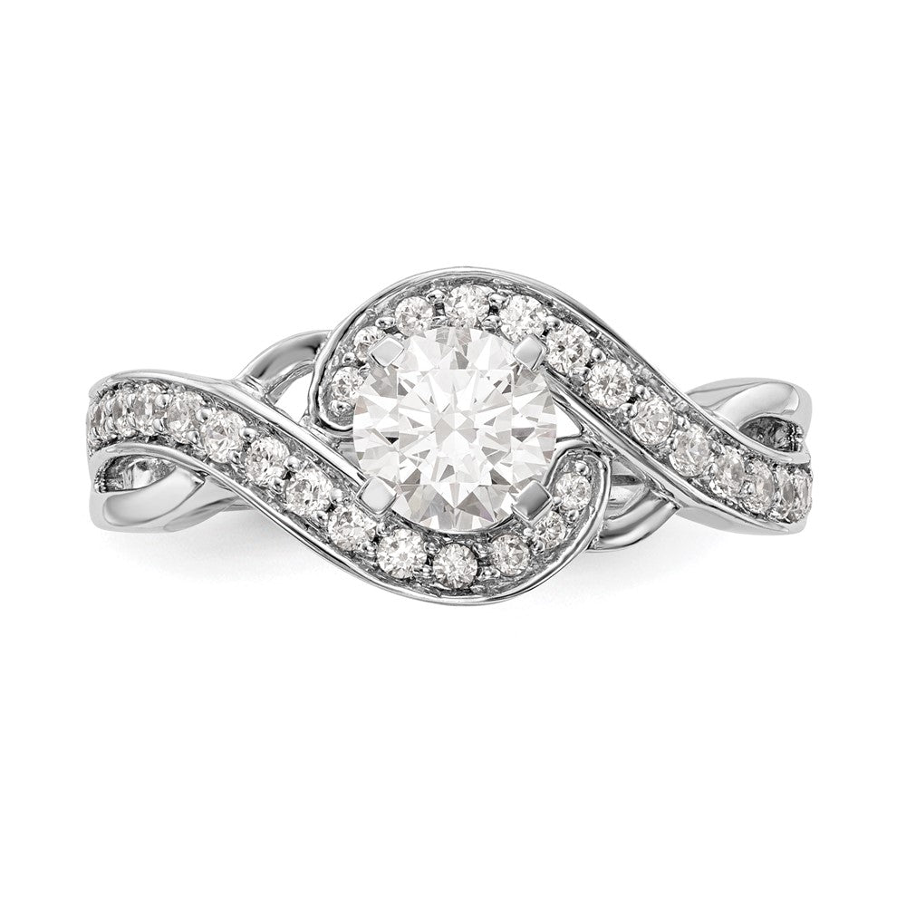 14k White Gold Peg Set Simulated Diamond Criss Cross Engagement Ring