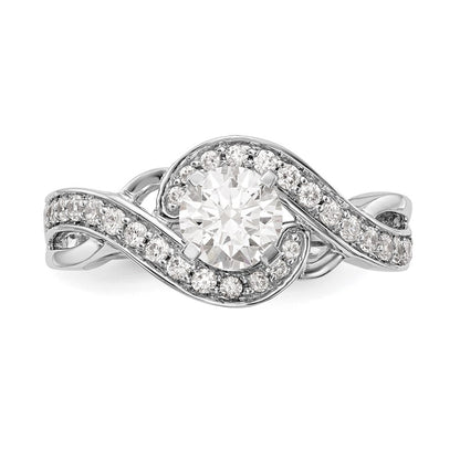 14k White Gold Peg Set Simulated Diamond Criss Cross Engagement Ring