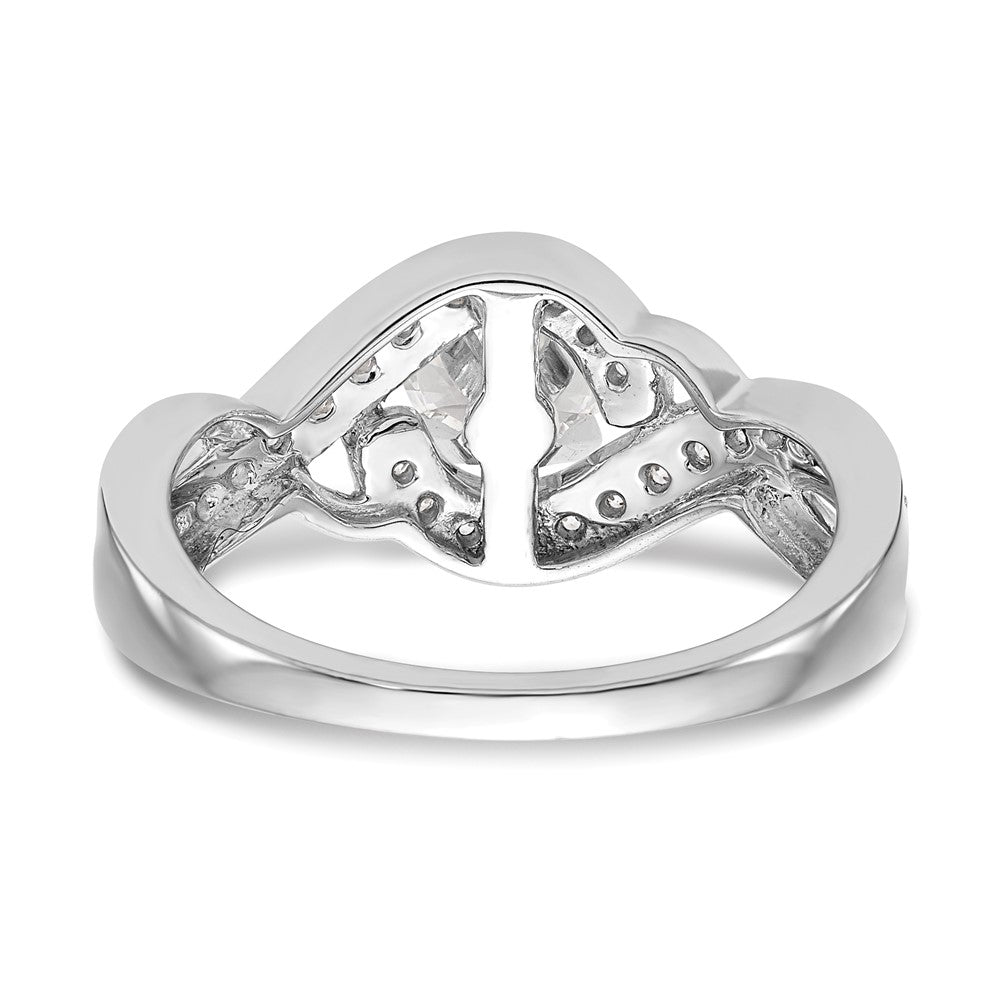 14k White Gold Peg Set Simulated Diamond Criss Cross Engagement Ring