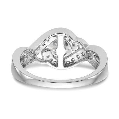 14k White Gold Peg Set Simulated Diamond Criss Cross Engagement Ring