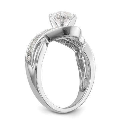 14k White Gold Peg Set Simulated Diamond Criss Cross Engagement Ring